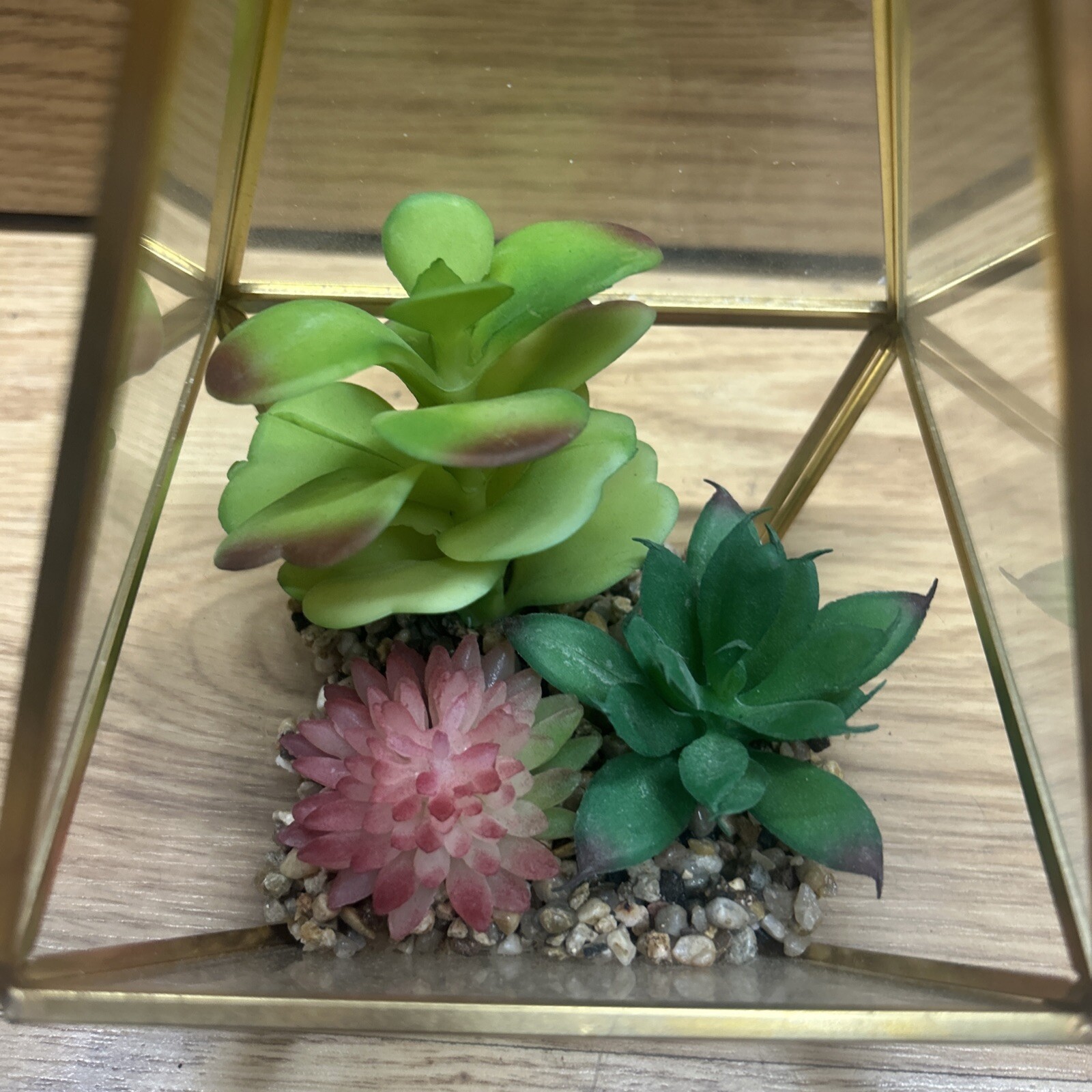 Pyramid Glass Geometric Terrarium Box Tabletop Planter Artificial Suculents