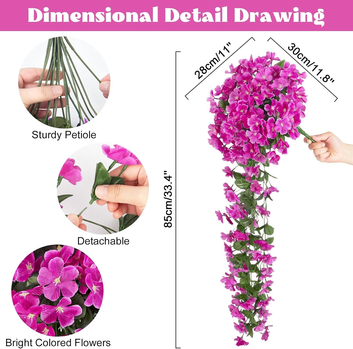 4 Pcs Artificial Hanging Violet Flowers, Fuchsia | Look real fake hanging plants