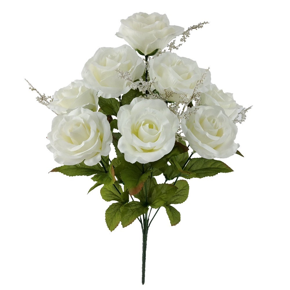 Artificial White Rose Bush Flower Arrangement for Home Decor 17.5 Inch
