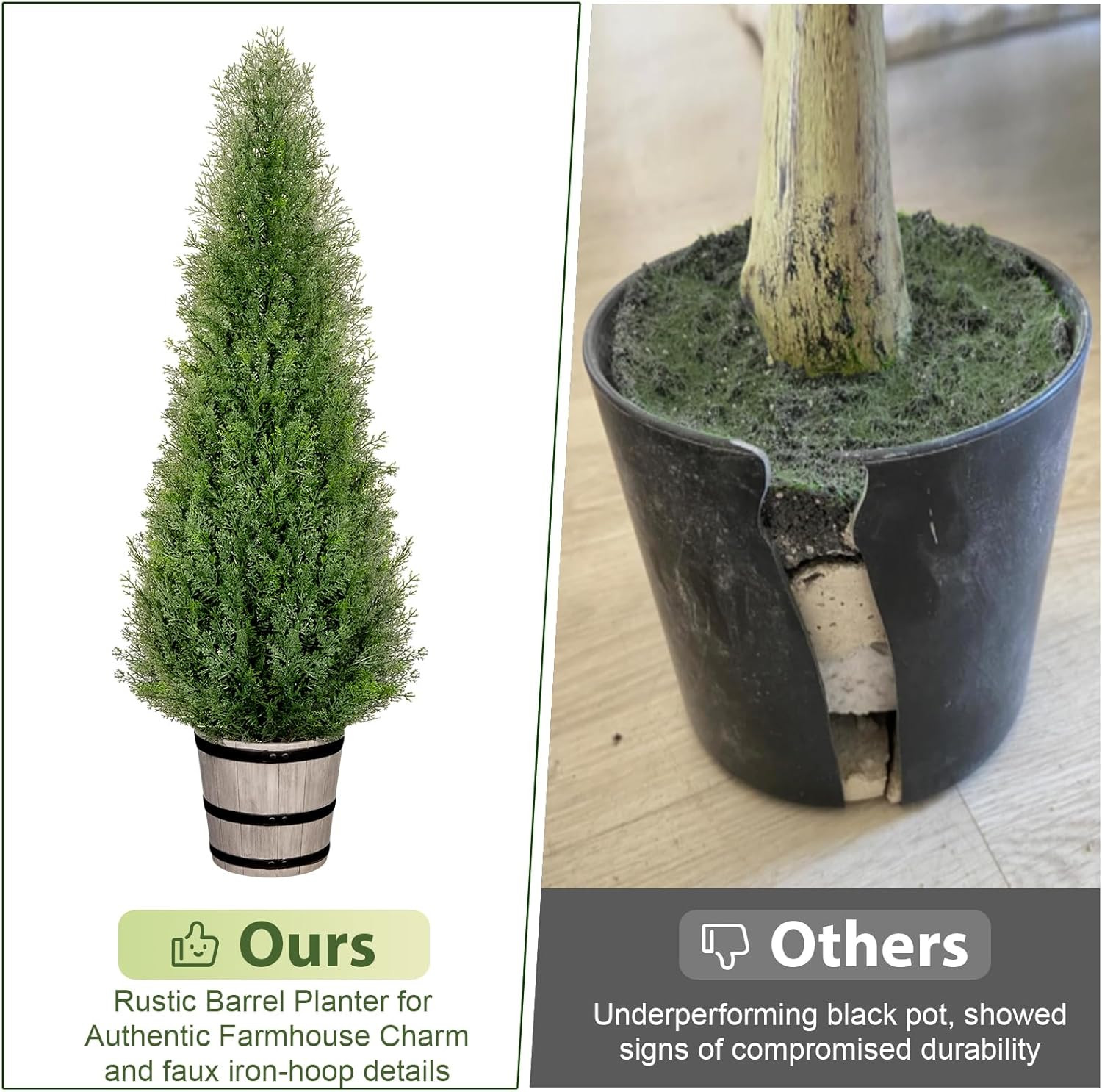 3FT Artificial Cedar Topiary Trees with Rustic Barrel Planter, Outdoor Indoor Re