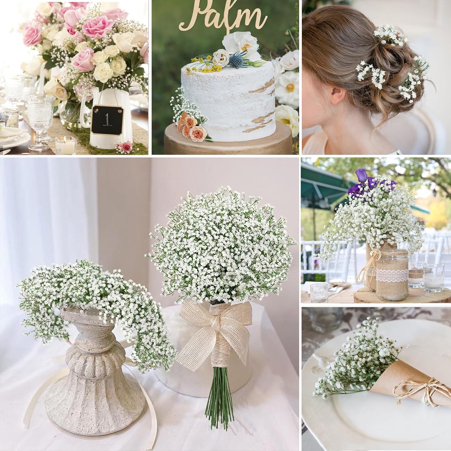 Breath Artificial Flowers, 18 Pcs White Fake Baby Breath Flowers Artificial Bulk