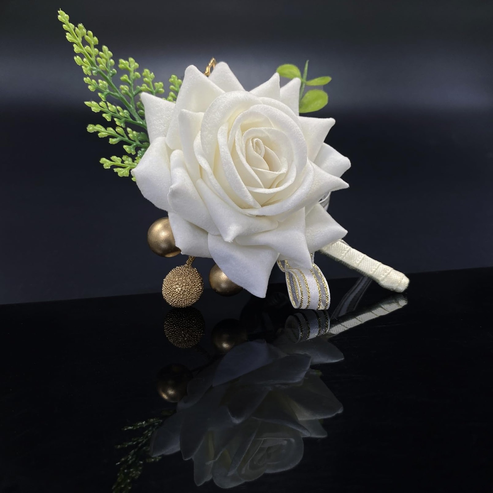 2 pcs Set Ivory Rose Boutonniere Flowers for Men Wedding Corsage Handcrafted
