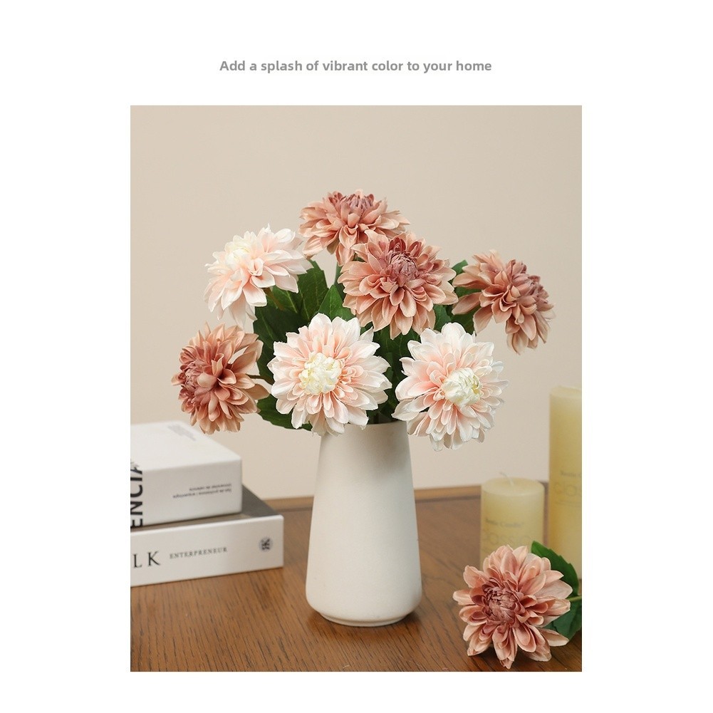 Lifelike Silk Dahlia Flower for Wedding Home Office Photo Background Decor