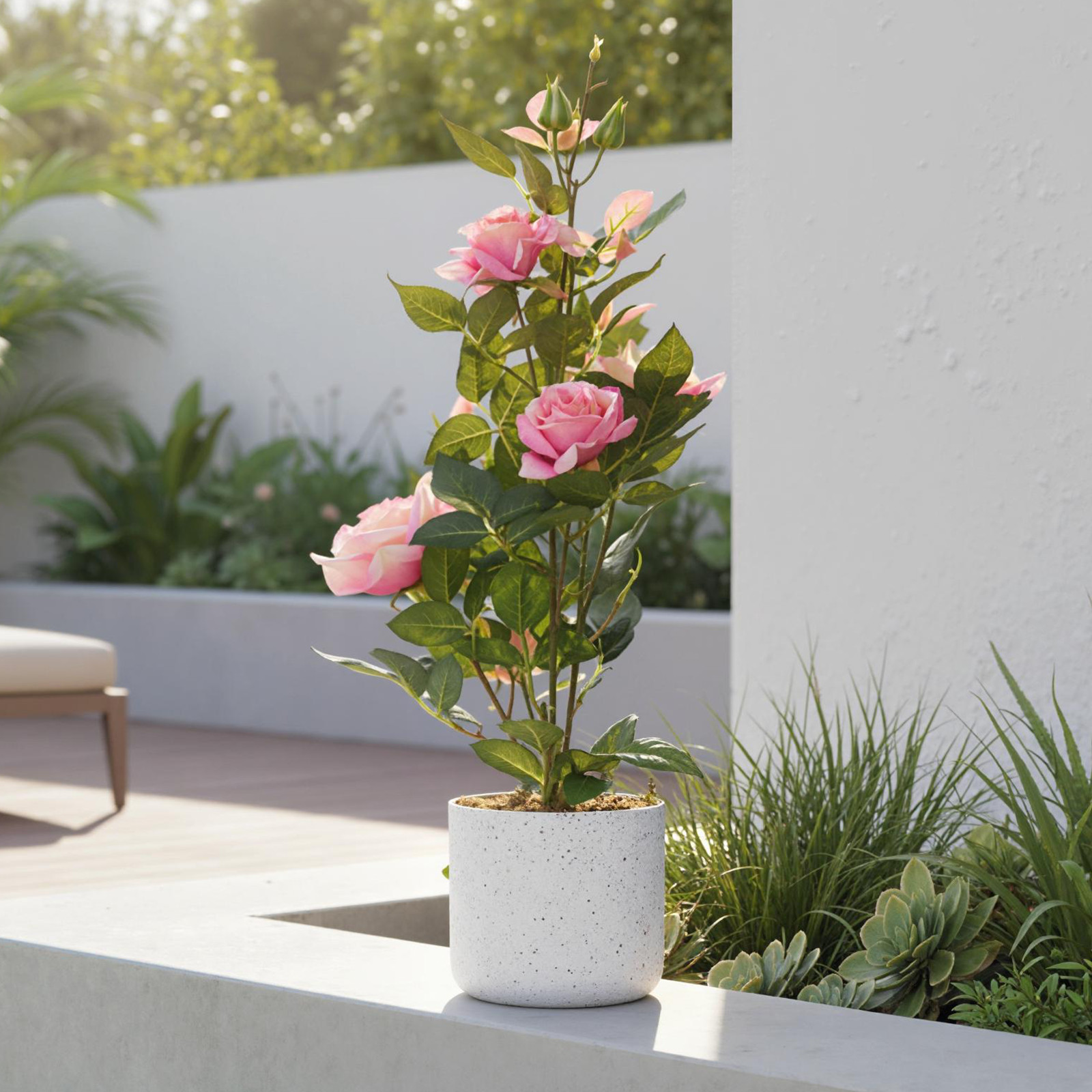 21.6″ Artificial Rose Plant in Pot 1 Pot w/2 Faux Flowers Lifelike Indoor Décor