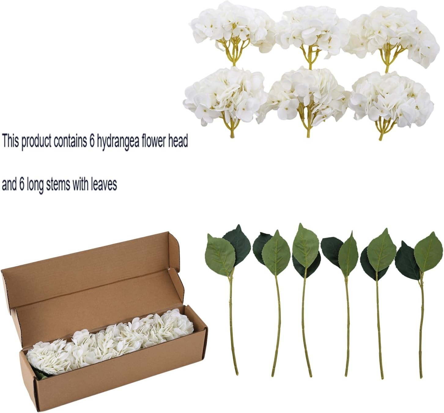 Cabin 6pcs White Hydrangeas Artificial Flowers Silk Fake Hydrangeas Faux Hydrang
