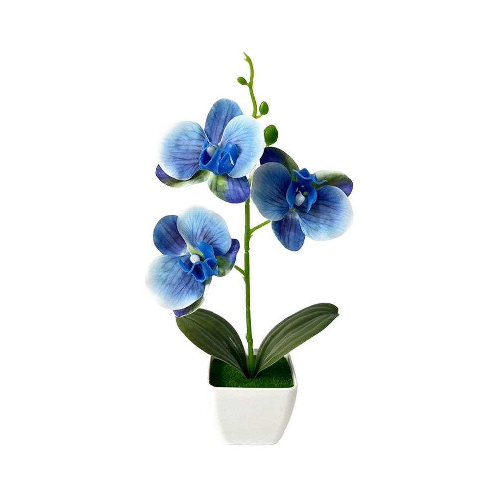 Artificial Phalaenopsis Orchid in White Square Pot for Home Office Decor