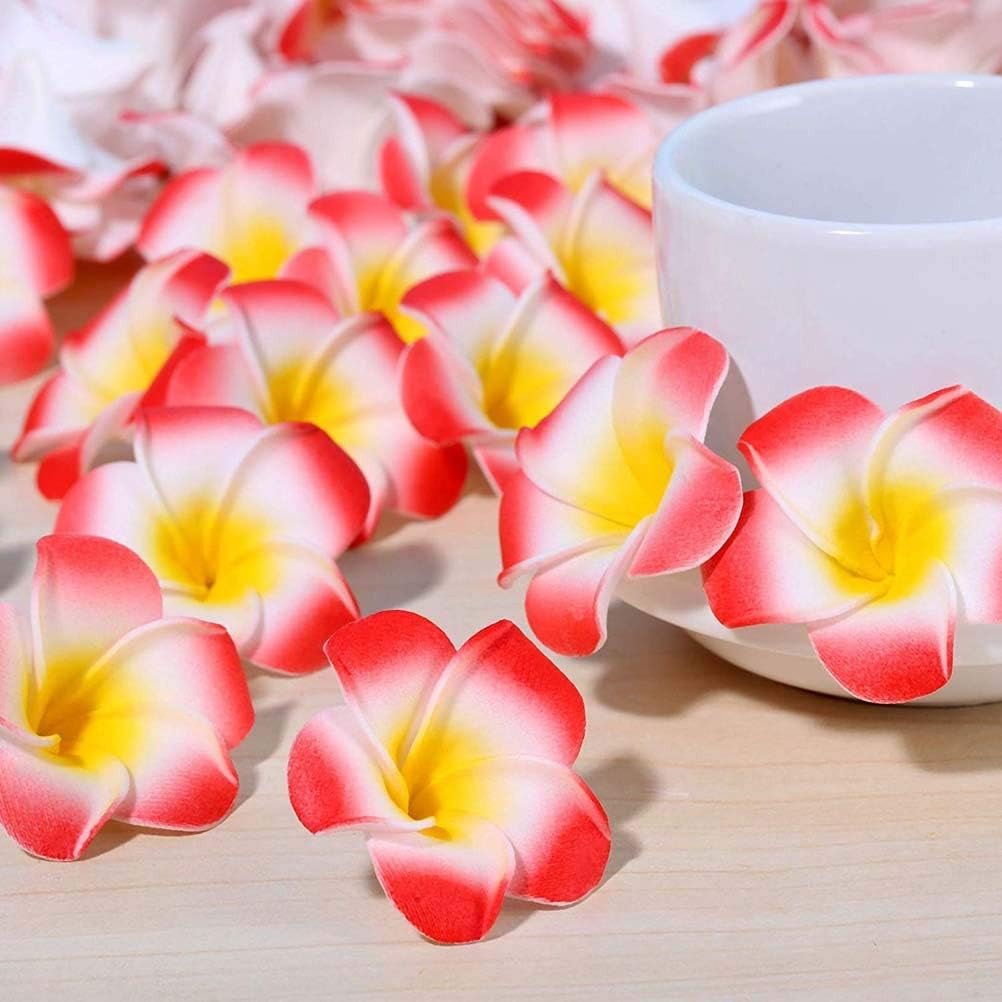 100Pcs Red Foam Hawaiian Frangipani Artificial Plumeria Flower Petals Cap Hair H