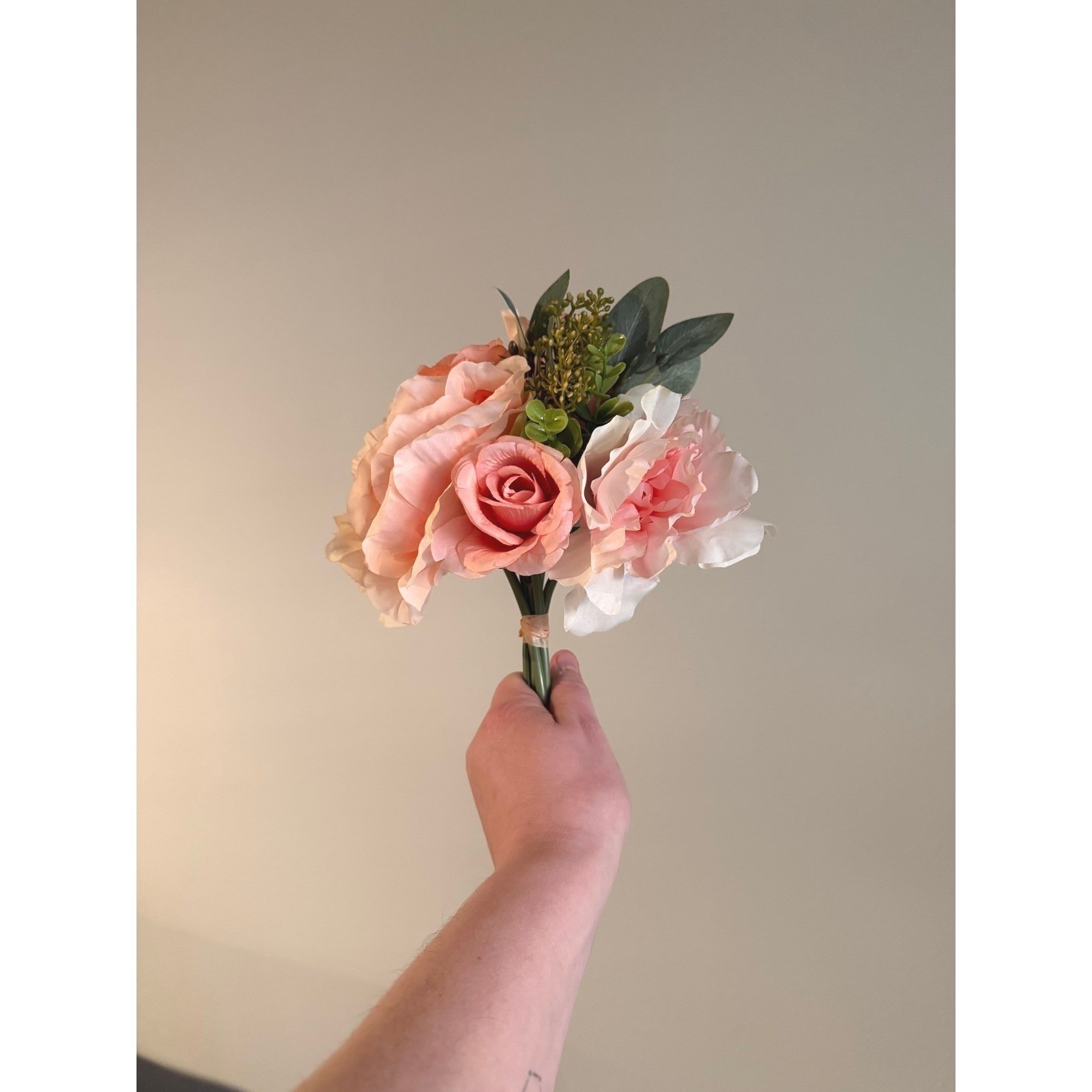 Lot 4 Faux Peony Rose Bouquets Blush Pink Silk Flowers Wedding Bridal Decor Chic