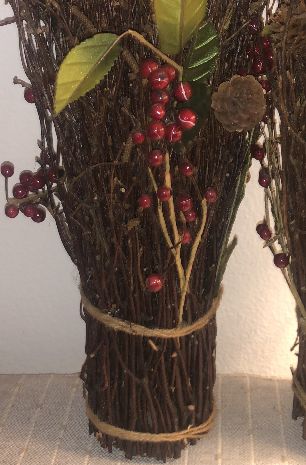 Birch Twigs Red Berries Bundles Free Standing Winter Rustic Primitive Home Decor