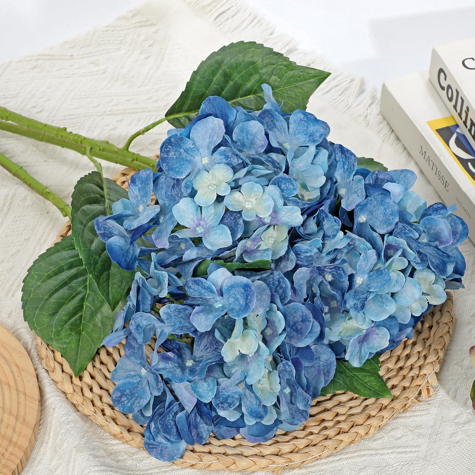 22″ Blue Hydrangea Artificial Flowers with Large Bloom, Silk Hydrangea Flower…