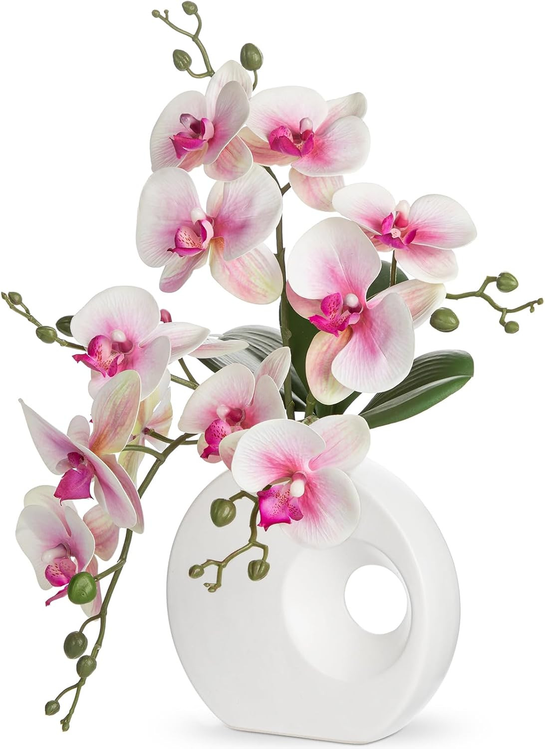 Pink Silk Orchid Arrangement in Modern Ceramic Vase – 15.7″ Tall Centerpiece