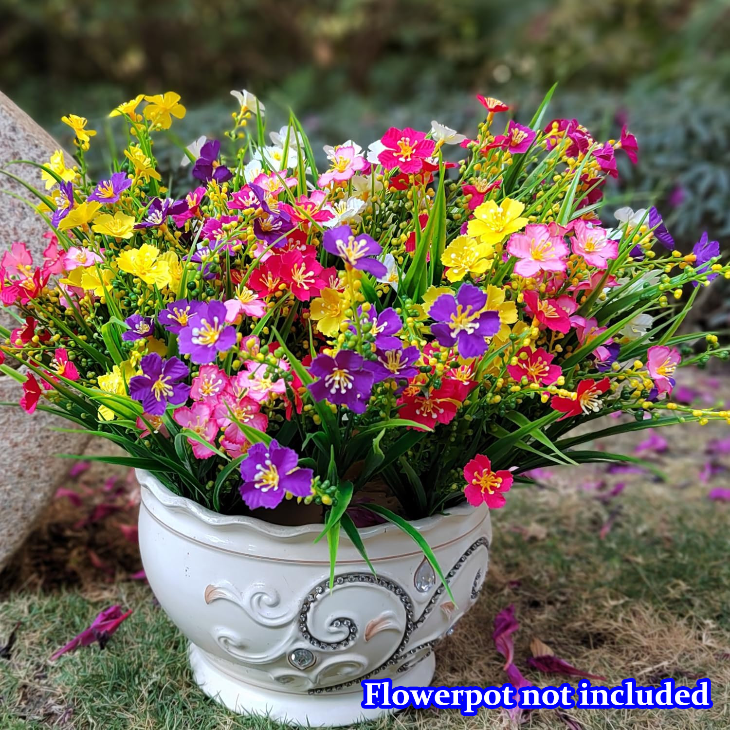 12 Bundles Artificial Flowers UV Resistant Fake Hanging Outdoor Lifelike Plants