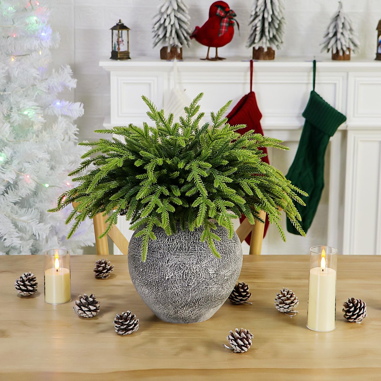 30 Pcs Christmas Real Touch Norfolk Stems, 15Inch Artificial Pine Branches Faux