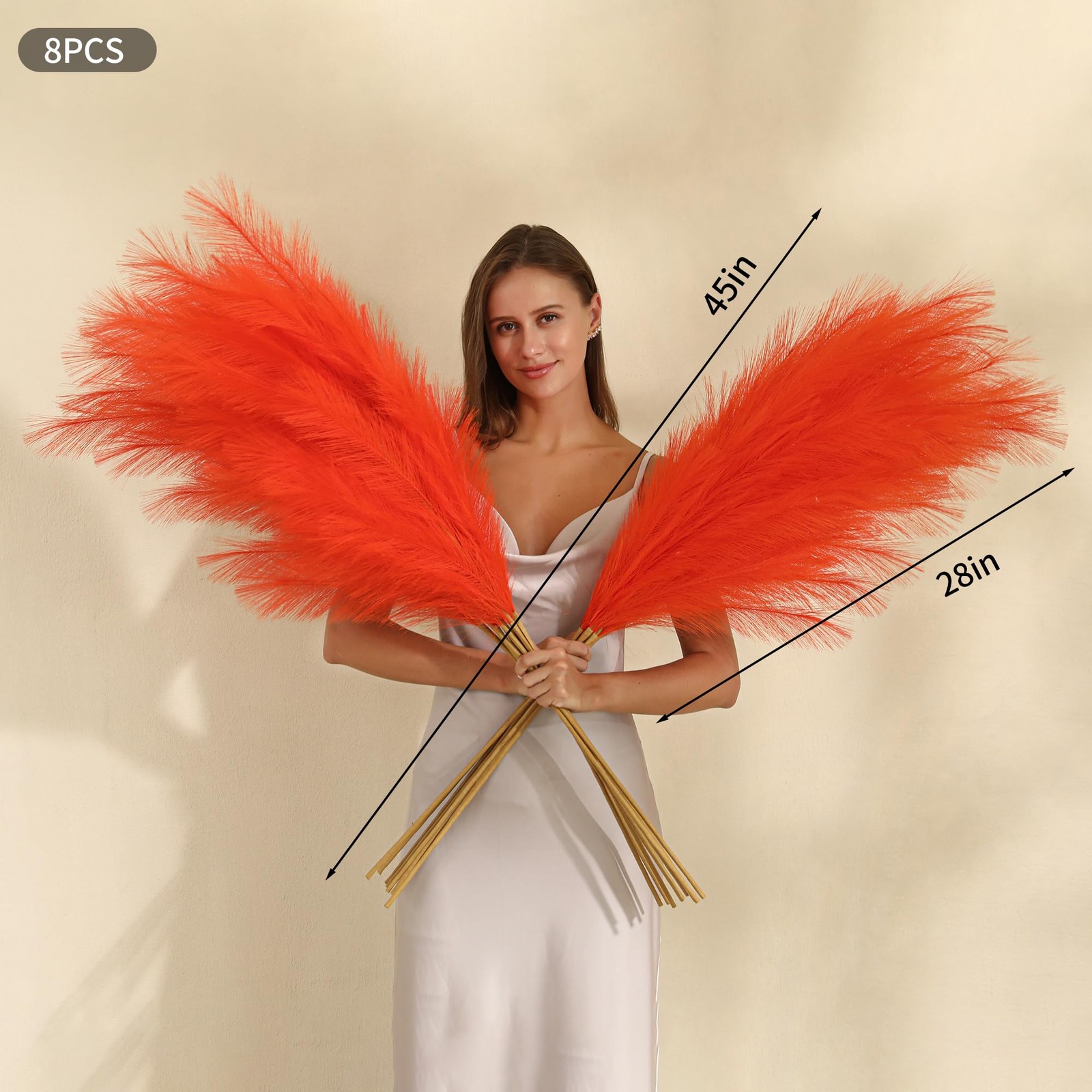 Orange Pampas Grass Decor 45 Inch Set of 8 Tall Faux Artificial Floral Decor