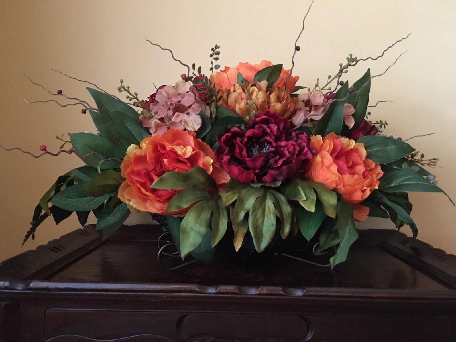 Year Round Floral Arrangement Burgundy And Orange Centerpiece Fall Centerpiece