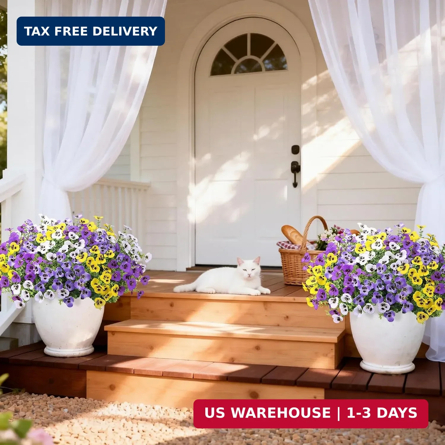 Artificial Flowers for Outdoors Decorations, 16 Bundles UV Resistant Pansies Sil