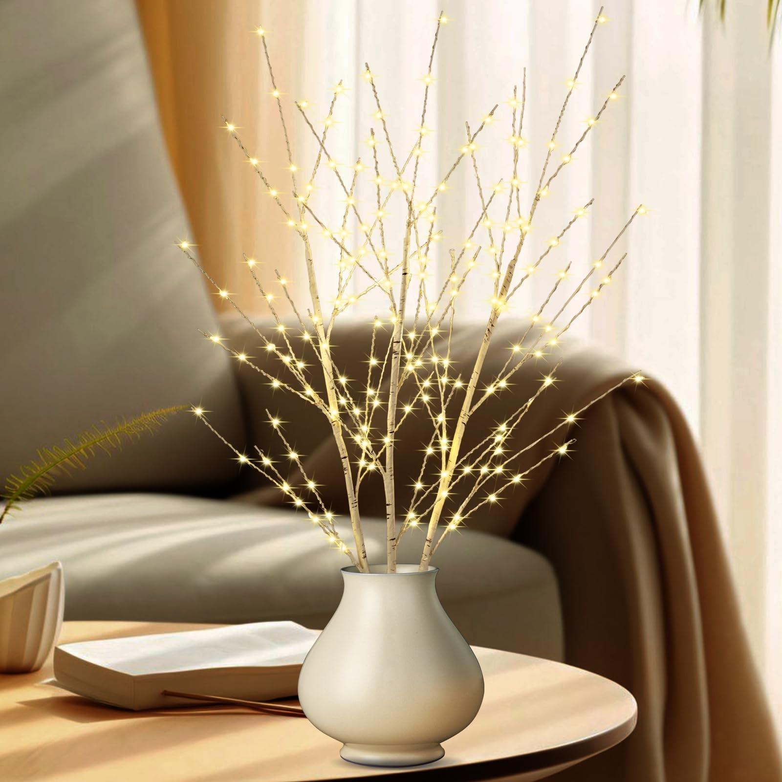 Lighted Birch Branches Plug in with Timer 33IN 180 LED Lights, Twinkling Ligh…
