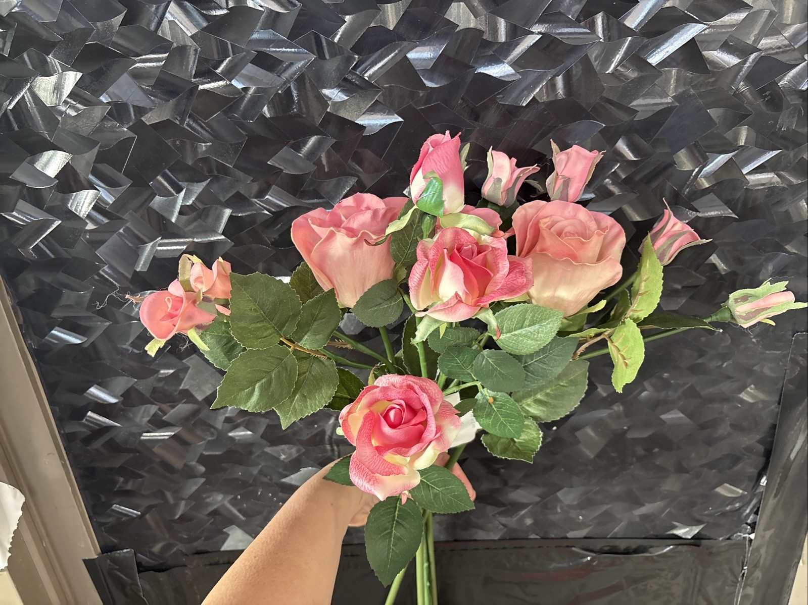 4 Long Stem Bendable Foam Real Touch Sweetheart Roses Faux Flower Pink Peach