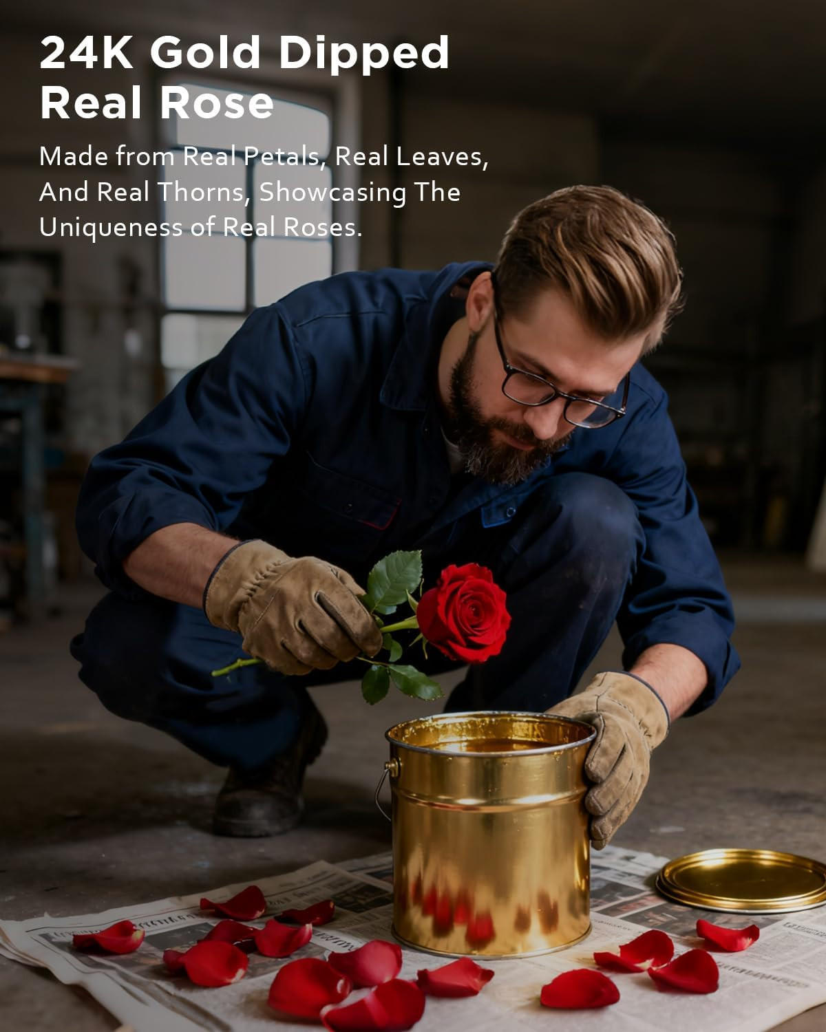 24K Gold Dipped Rose – Real Natural Rose Preserved in Pure Gold – Romantic for H