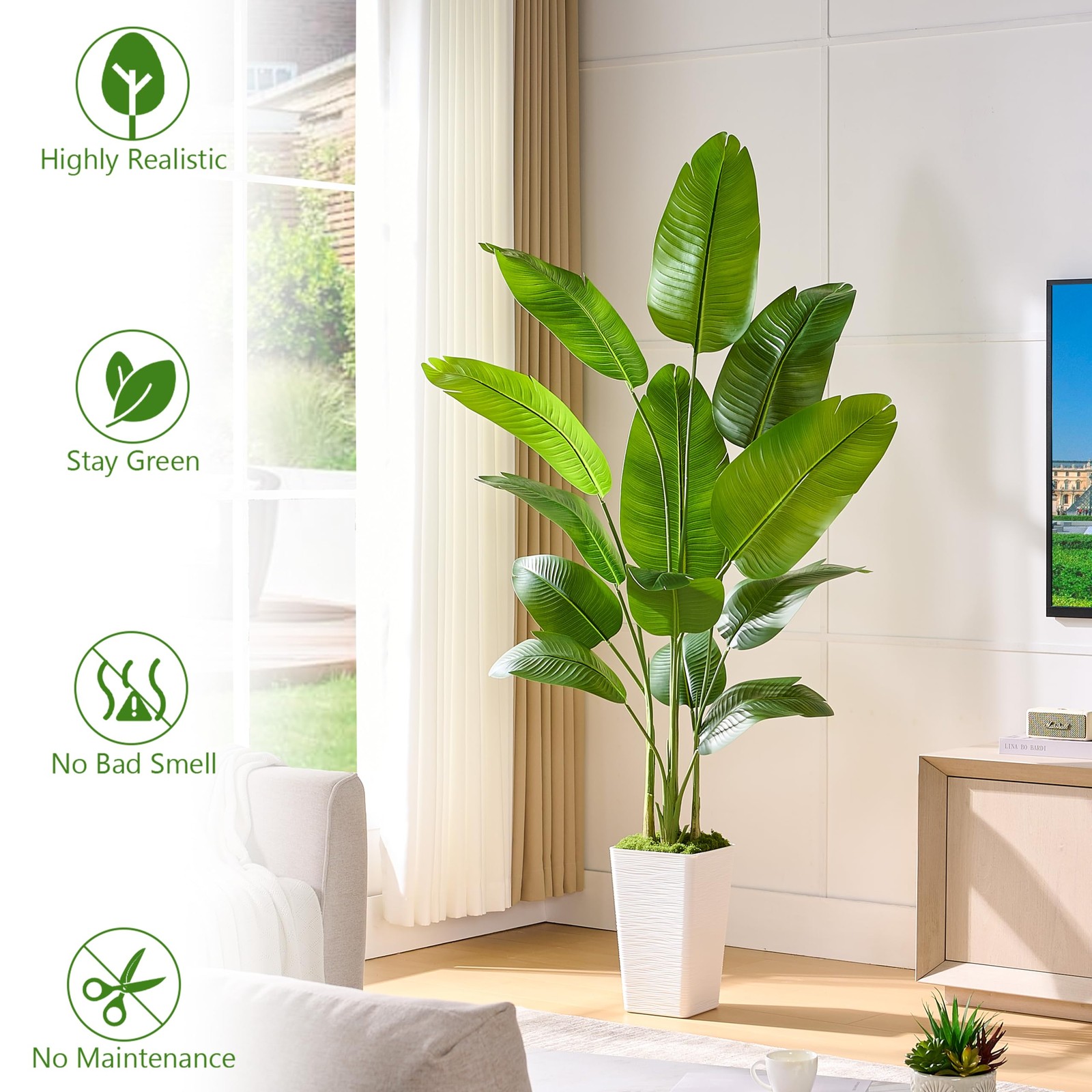Bird of Paradise Artificial Plant, 6FT Faux Plants Indoor Banana Leaf Tree wi…