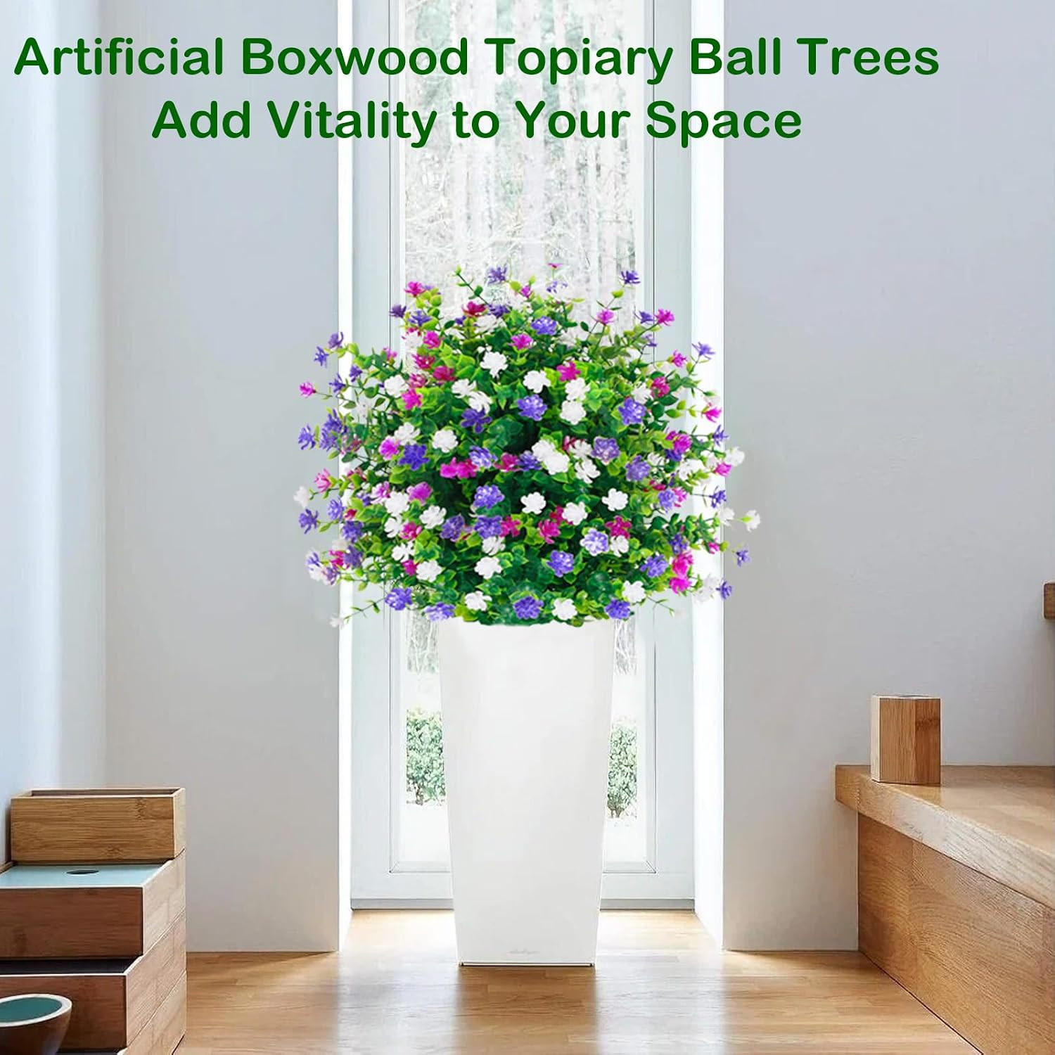 Set of 2 UV Resistant Artificial Boxwood Topiary Balls for Outdoor Decor