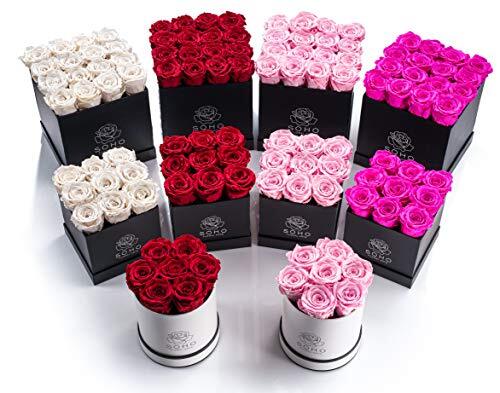 | Roses in A Box | Genuine Roses that Last for Years White Square 4ct. Red