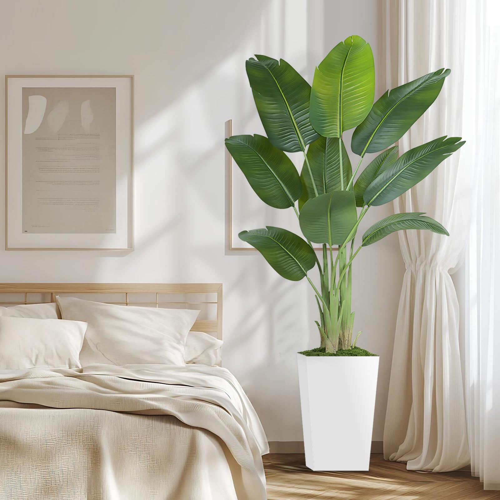 Lifelike Bird of Paradise Artificial Plant 6ft Faux Banana Leaf Tree with Whi…