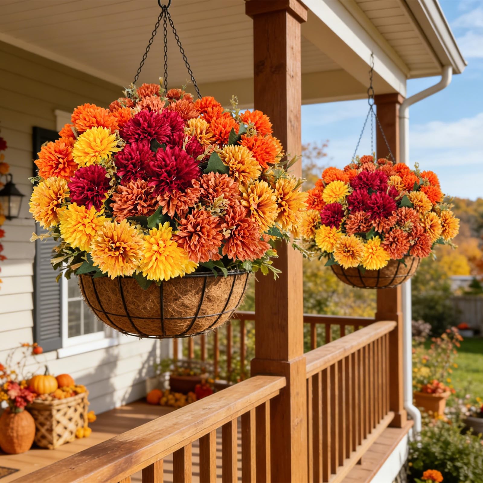 10Pcs Fake Flowers Artificial Mums for Outdoors,UV Resistant Faux Mums for Ou…