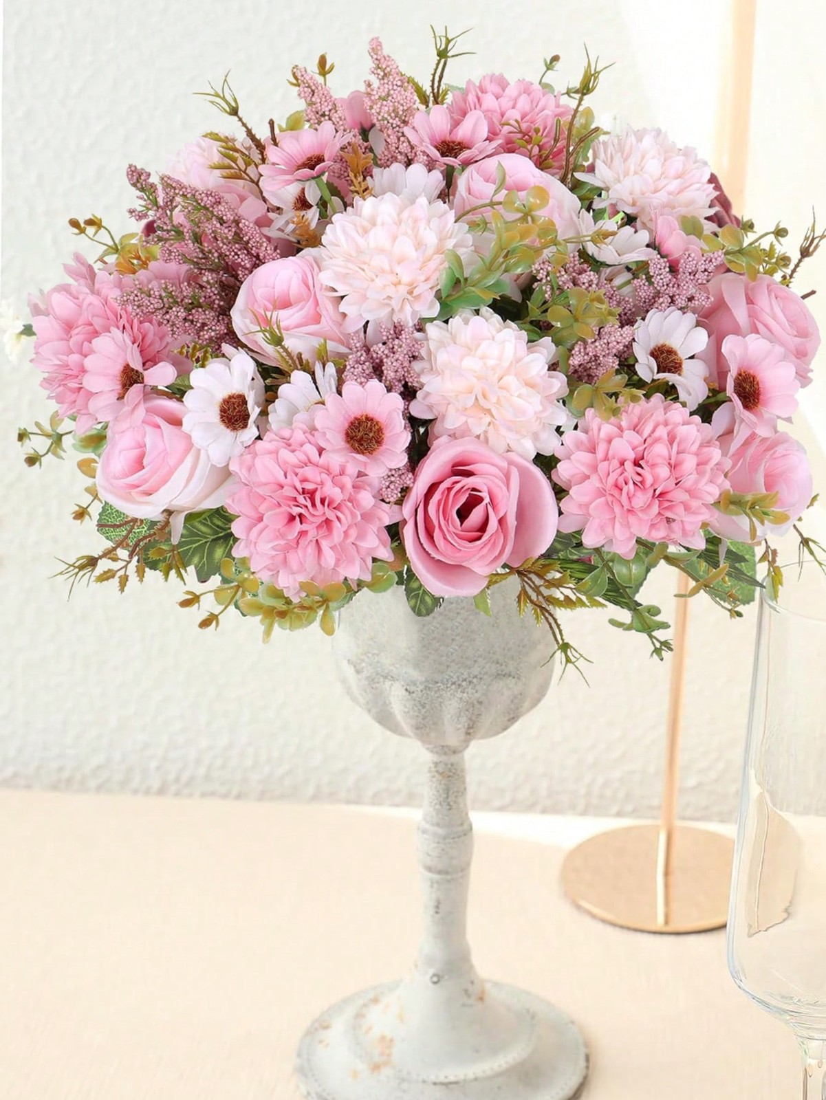 Pink Artificial Silk Flower Bouquet One Size For Home Wedding Decor