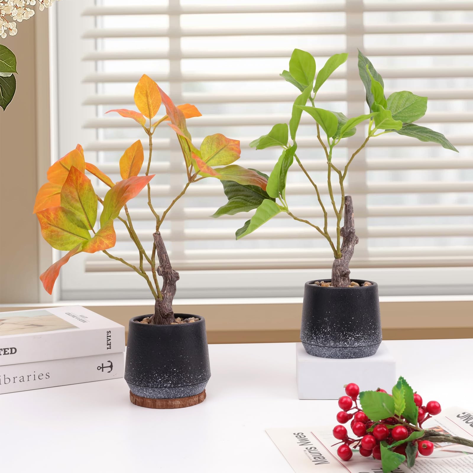 Gresorth 2 Pack 11.8 Inch Artificial Bonsai Potted Plants Fake Plants with Pe…