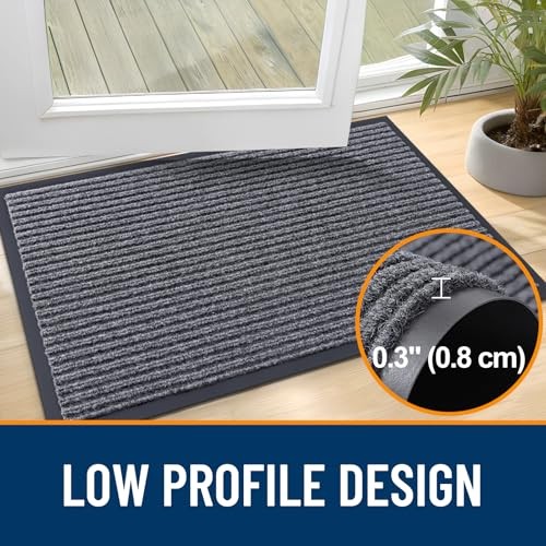 OLANLY Front Door Mat Indoor Outdoor Entrance Rug, Waterproof Grey 29.5×17 Inch