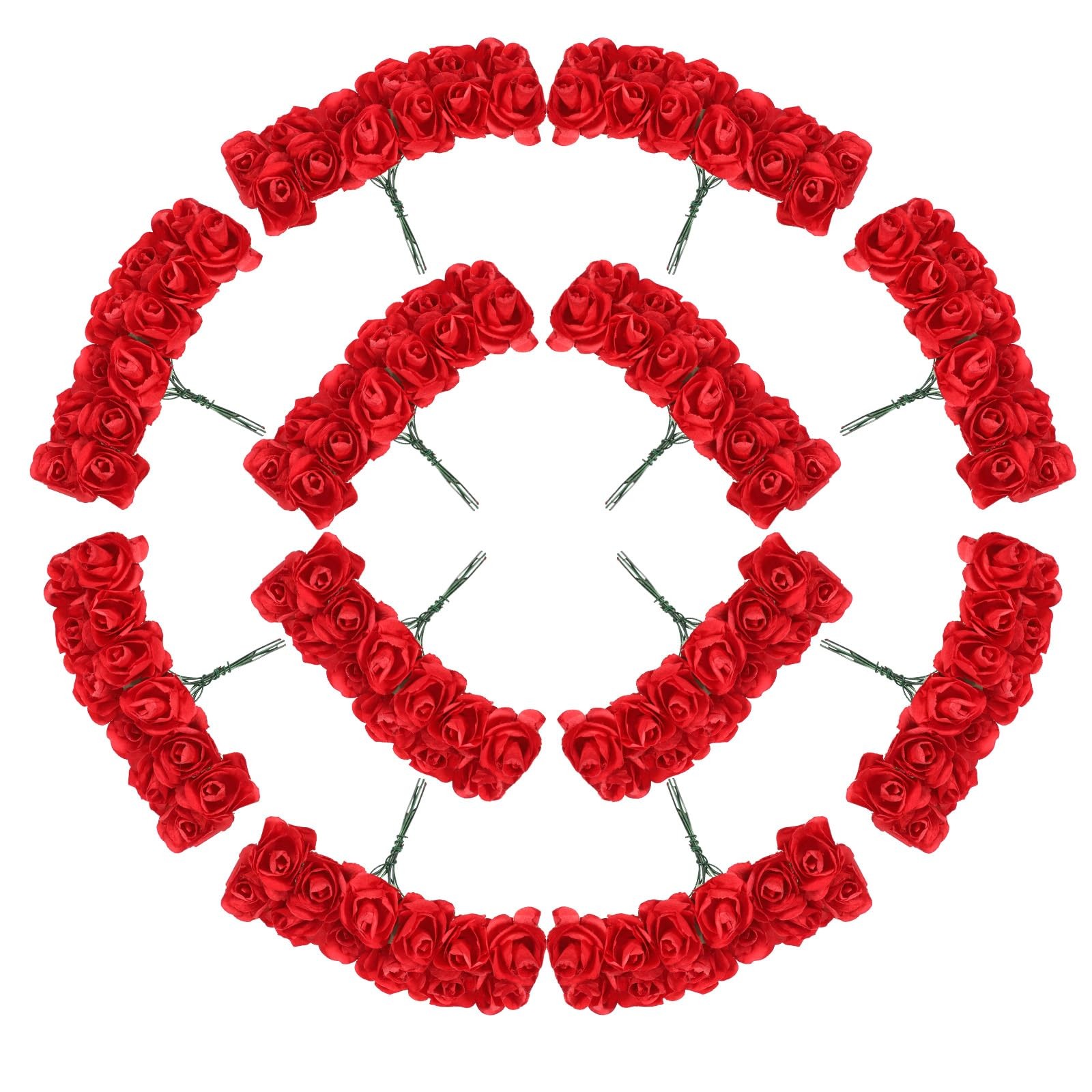 144 PCS Mini Paper Flowers Red Rose Artificial Head Buds DIY Crafts 0.6 Inch