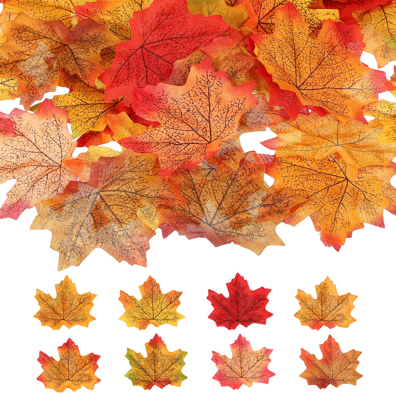 400Pcs Fall Leaves 3.3 Inch Colored Mixed Fake Leaf, Red and Brown Series