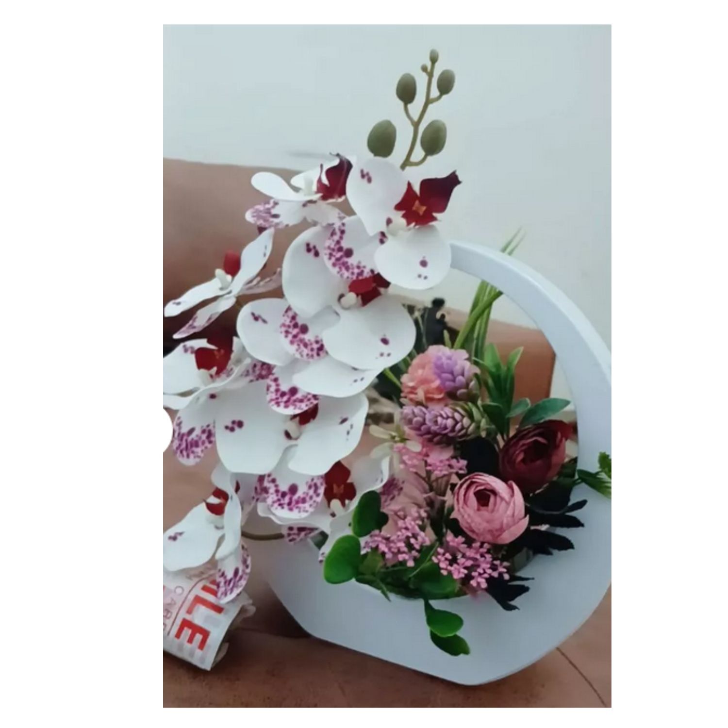 Artificial Phalaenopsis Latex Orchid Flowers Arrangement with White Purple Vase