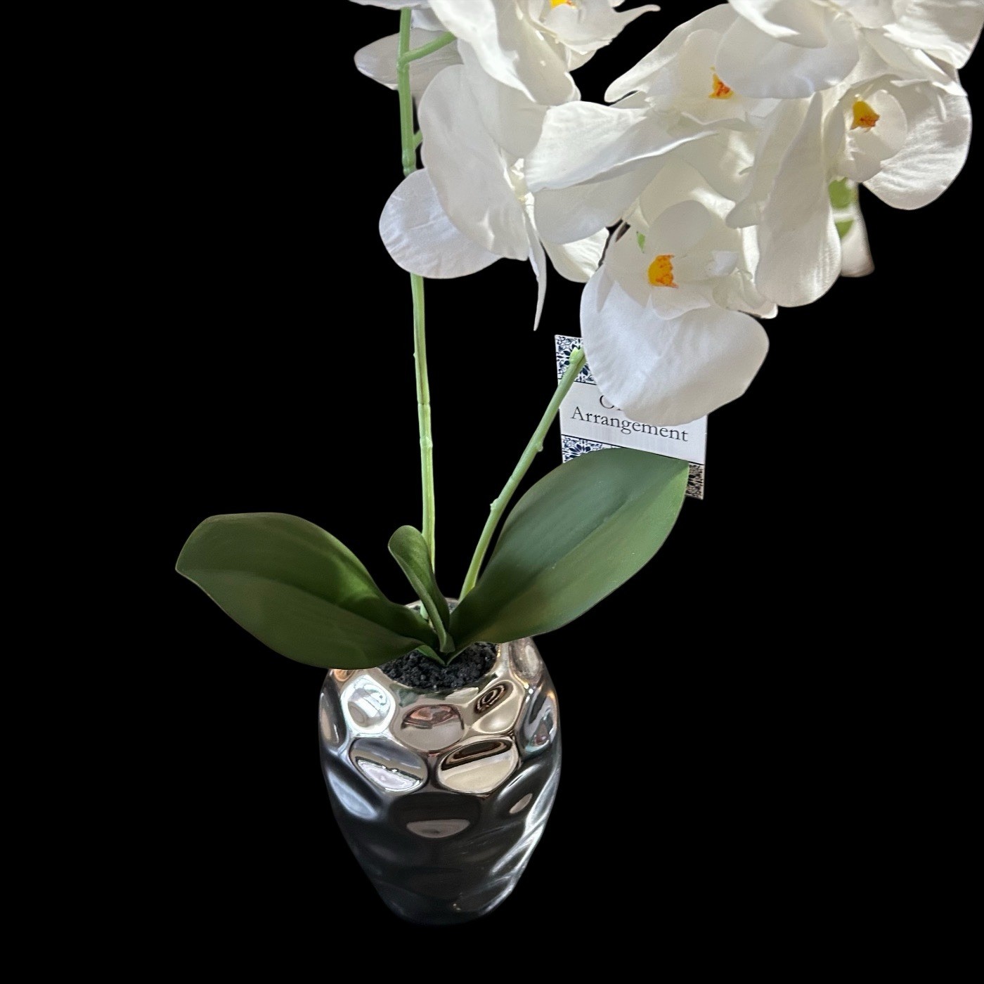 Orchid Floral Plant In Silver Metallic Vase 17” Table Art Modern Home Decor New