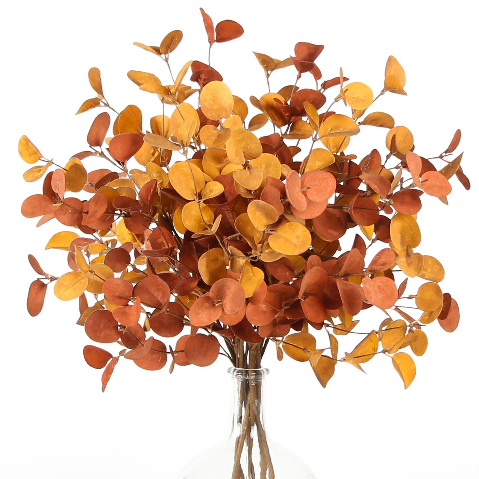 ZIFTY 6 PCS 26.7″ Fall Stems Faux Eucalyptus for Fall Decor Yellow and Brown …