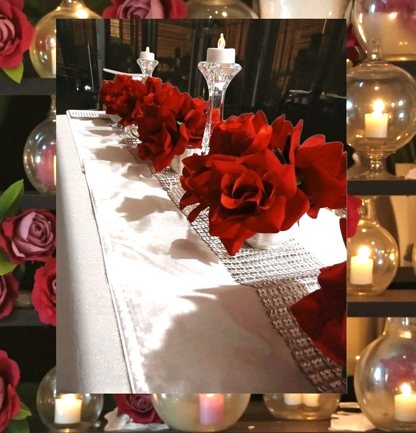 Red Rose Floral Arrangement Tea Cup POP-IN Romantic Elegant Wedding Holiday LOVE