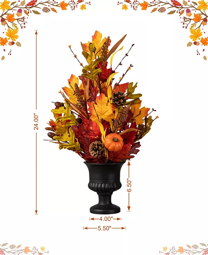 Glitzhome 24″H Fall Maple Leaf Urn Table Tree