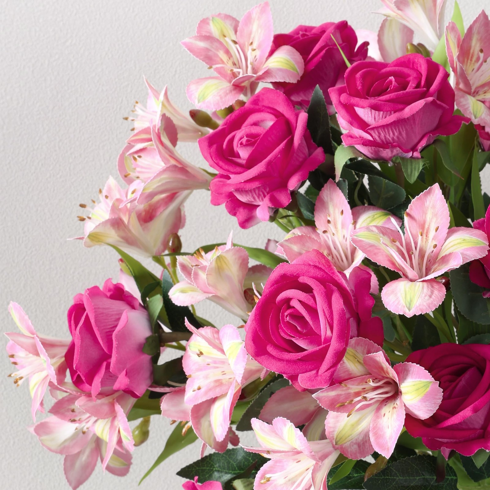 14 Pcs Artificial Flowers Red Roses Lilies Silk Bouquet Home Wedding Decor