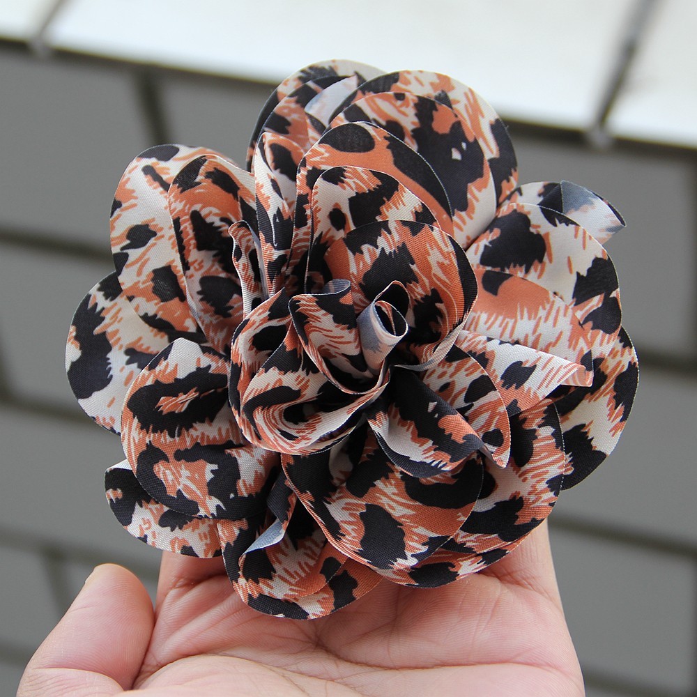11cm Handmade Fabric Leopard Print Flower Brooches for Women Wedding Party Badge