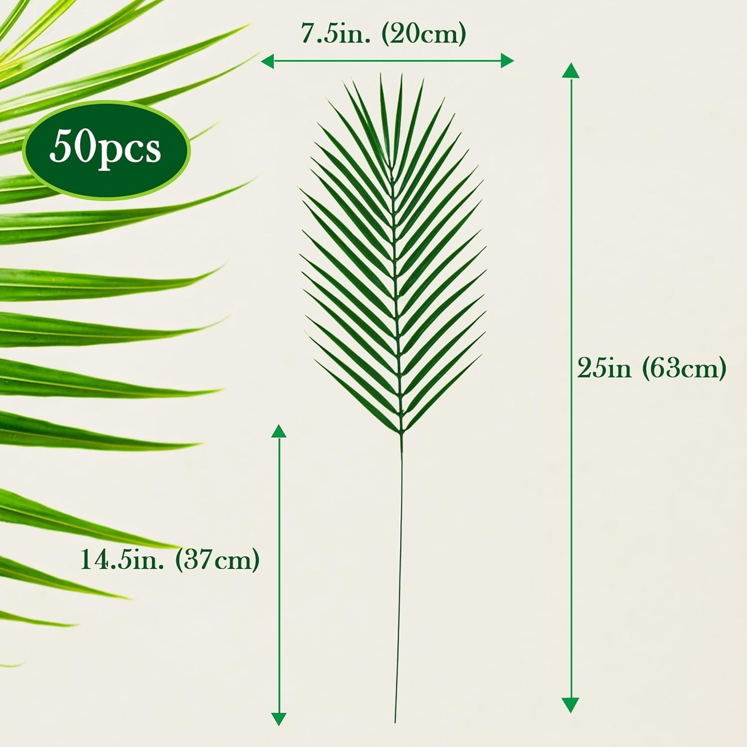 Realistic 25in Faux Palm Fronds – 50pcs for Effortless Indoor/Outdoor Style