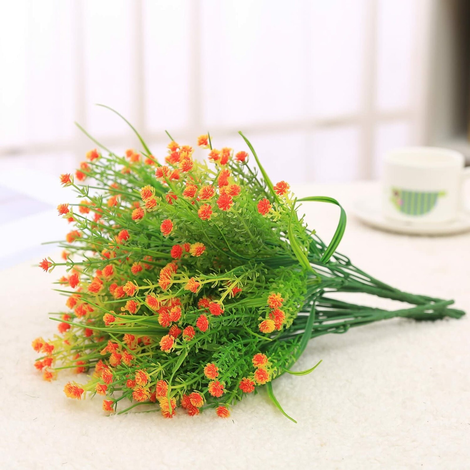 Outdoor Indoor Artificial Flowers Baby Breath Fake Flowers UV Resistant Orange