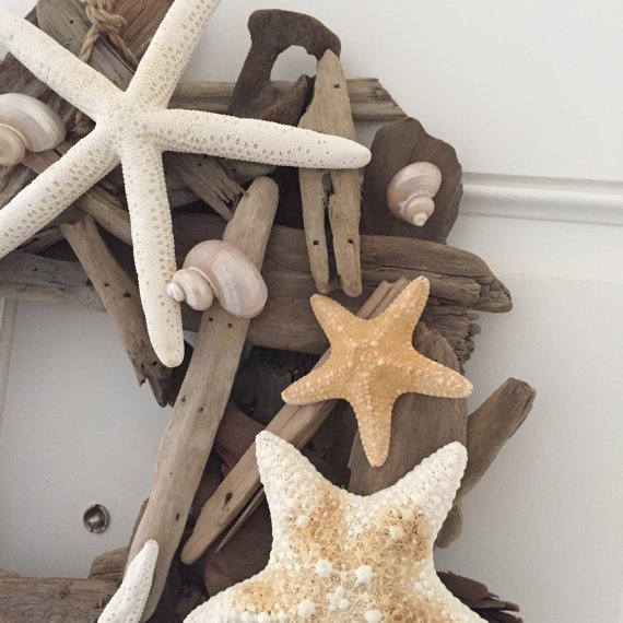 Beach Decor Handmade Starfish Driftwood Wreath – Coastal Home Decor – Starfish