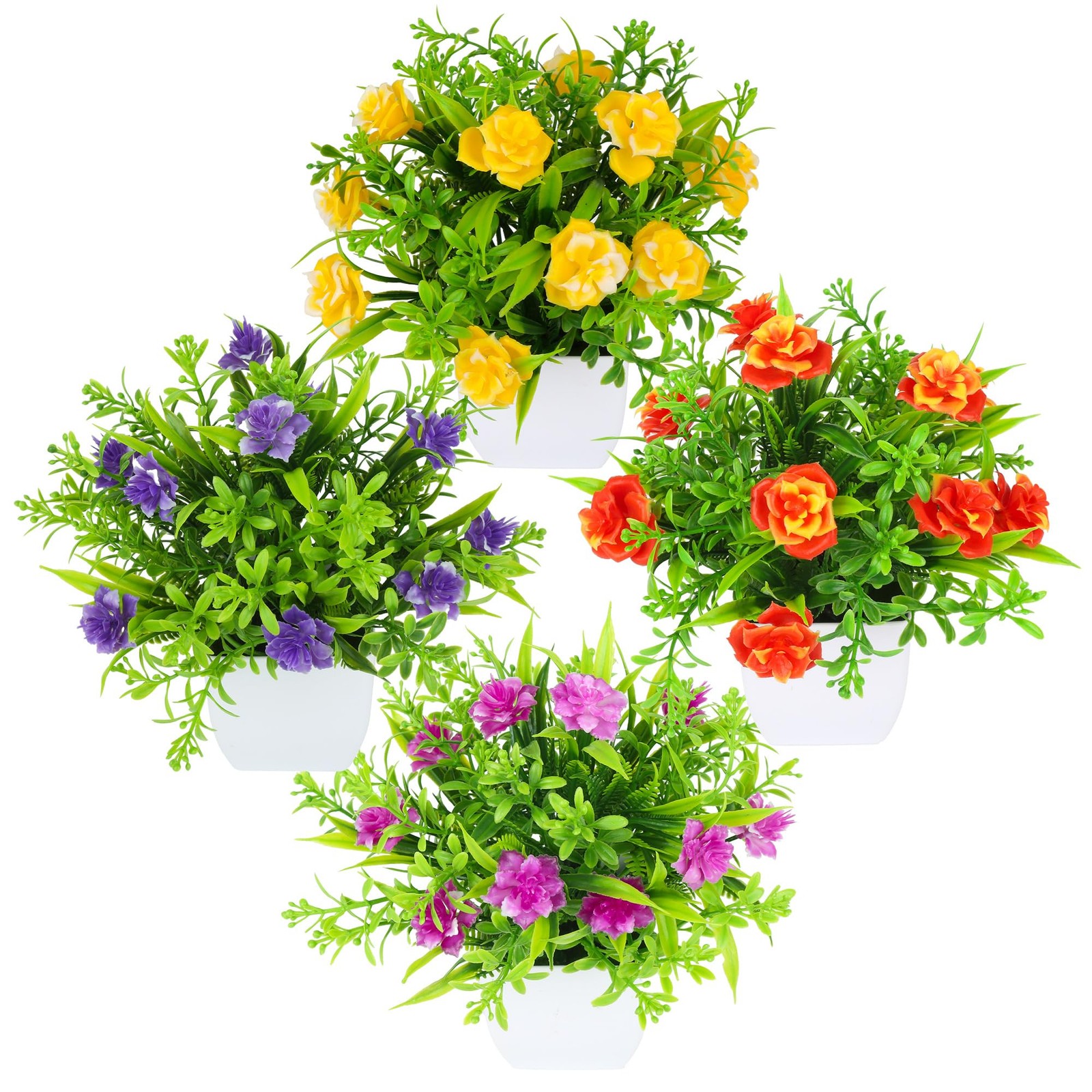 TerraVervre Fake Plants 4 Packs,Small Artificial Plants with Flowers, for Bat…