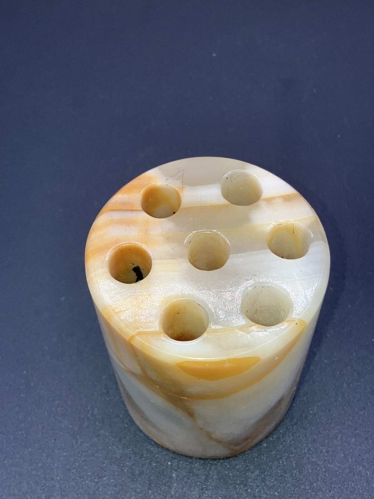 Vintage Variegated Earth Toned Onyx Marble 3.25″, 7 Hole Flower Frog Italy