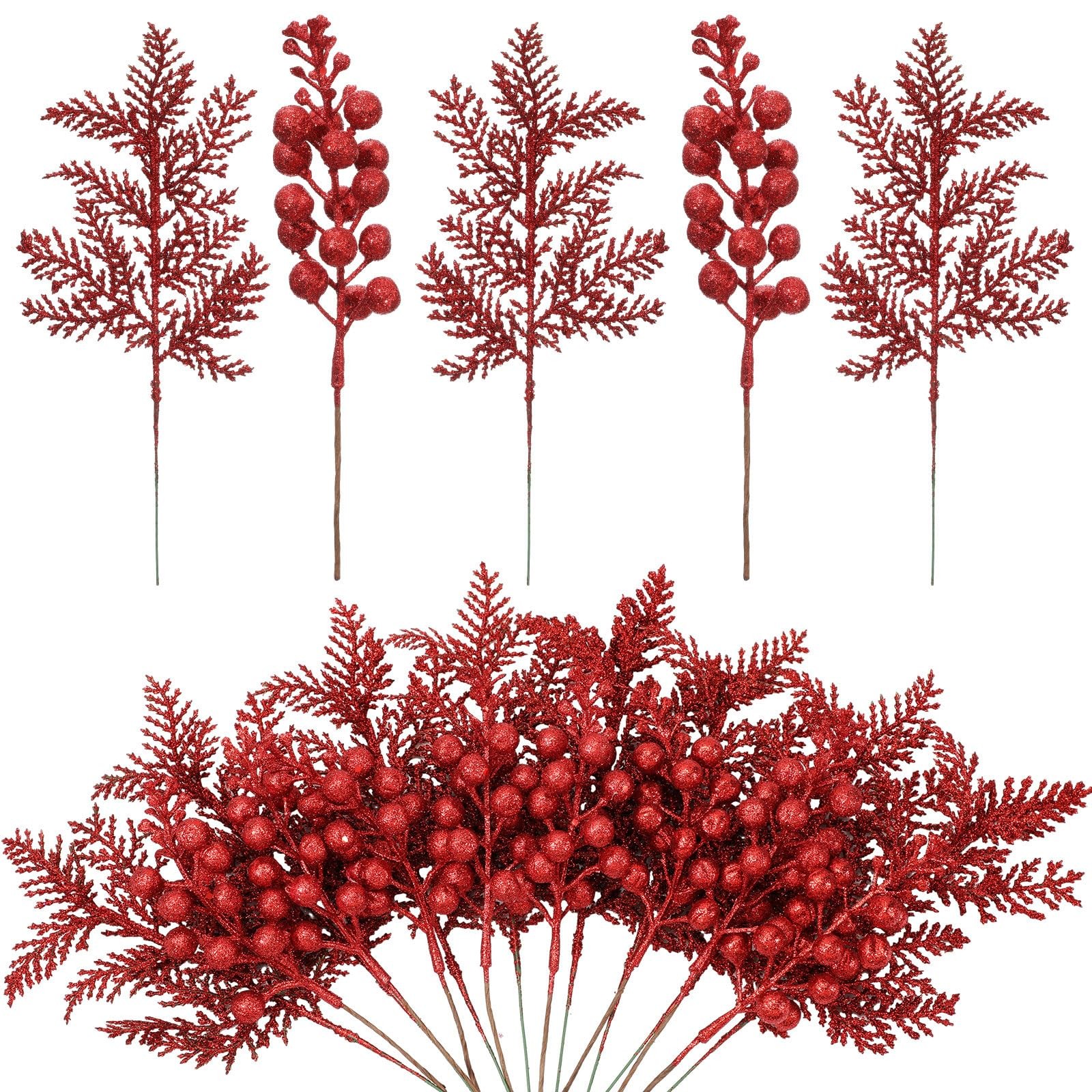 40 Pieces Christmas Tree Decorations Include 20 Glitter Berries Stems and 20 …