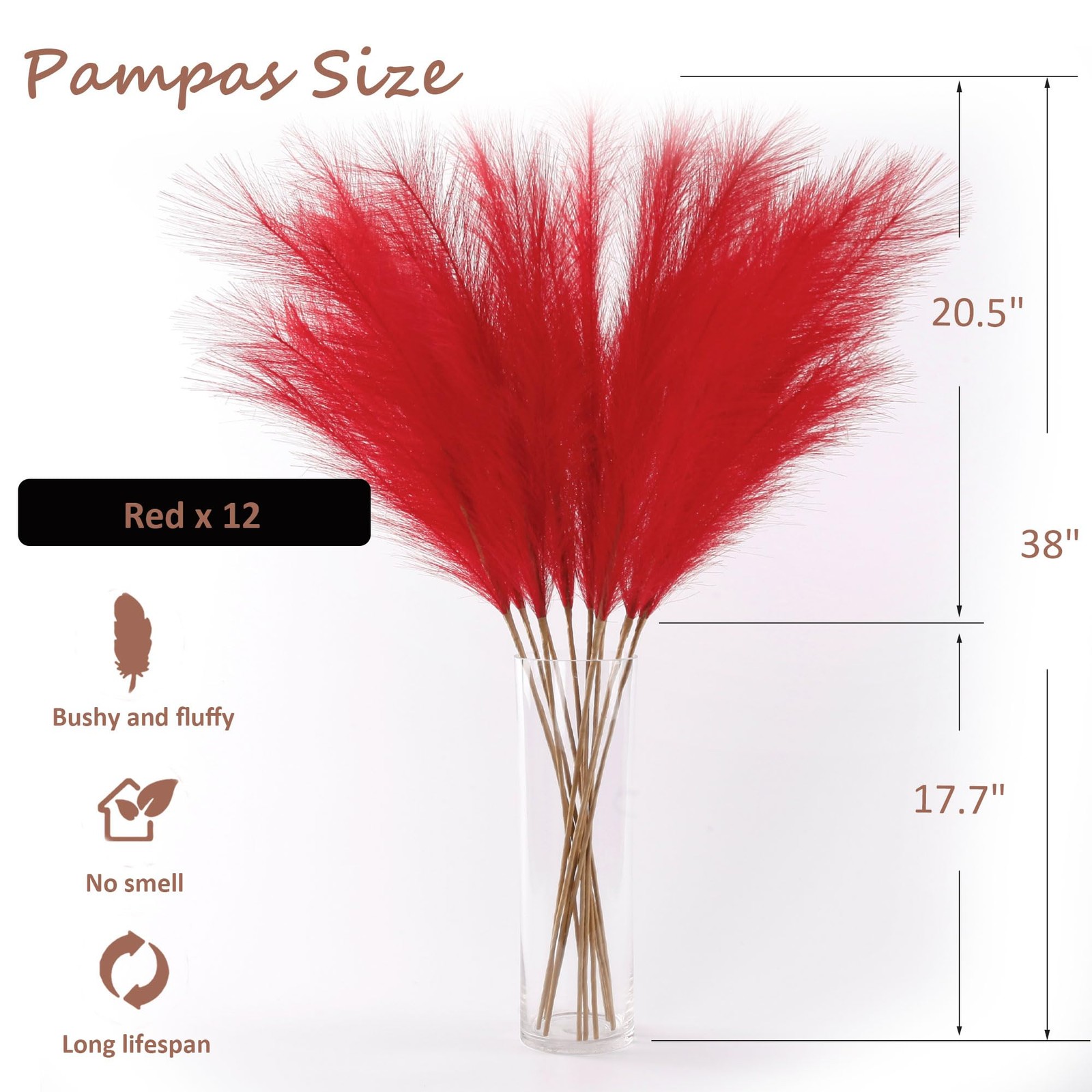 12 Pcs Red Faux Pampas Grass Decor 38″/3.1FT Tall Fake Pompas Floral Large Ar…