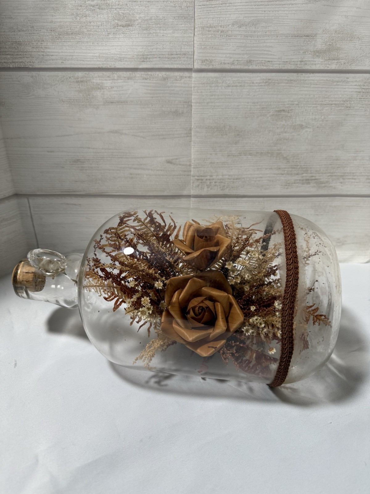 Vintage Bowl O Beauty Plant In A Bottle , Mcm , Brown Floral Made In Thailand