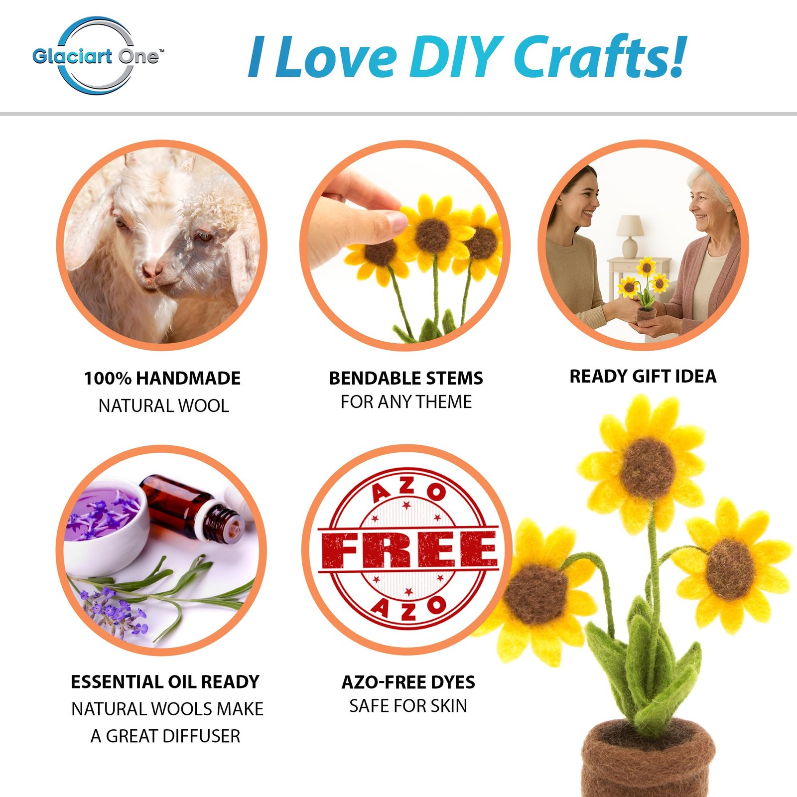 Wool Felt Sunflower in Pot – Handmade Knitted Flowers, Fake Plant Decor for O…