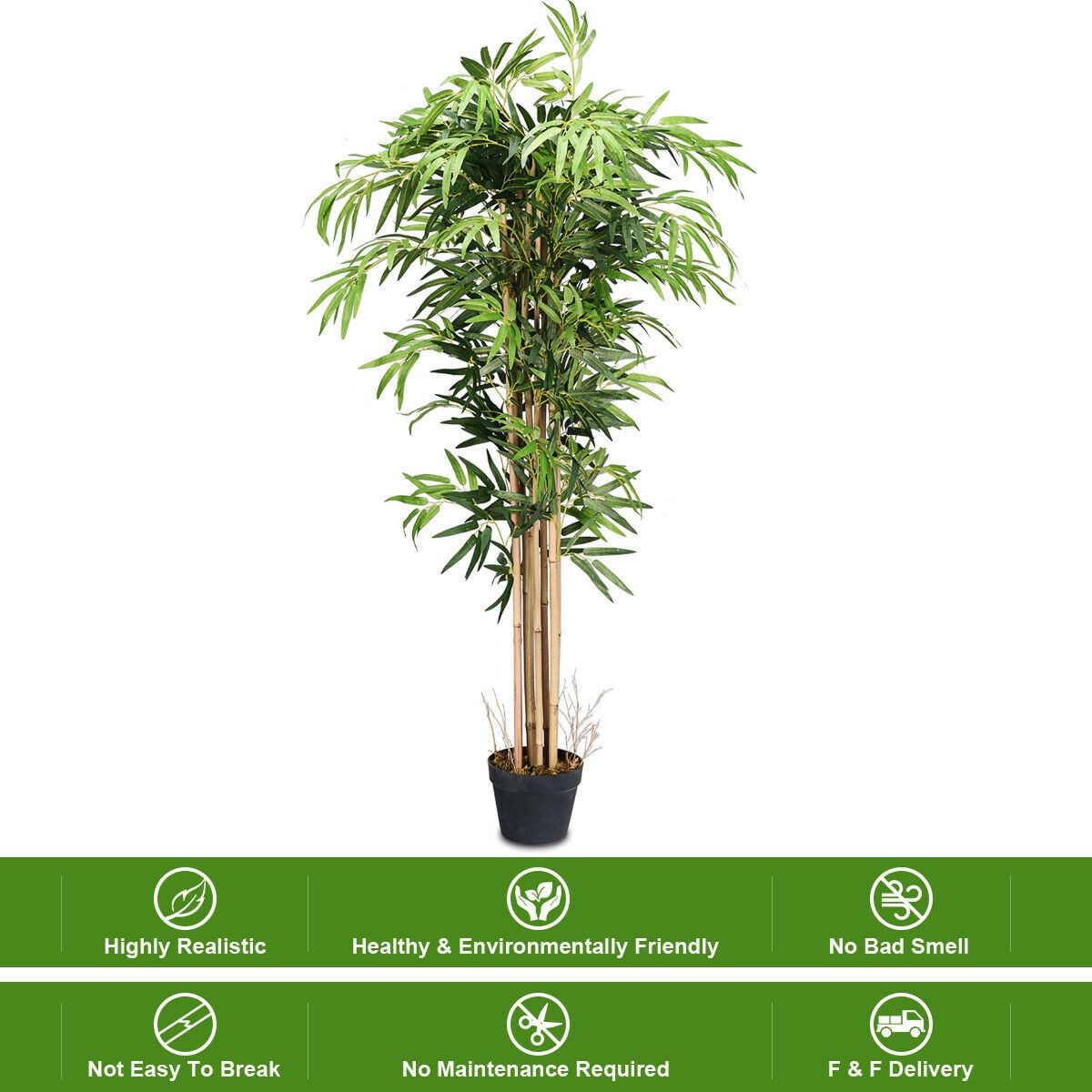 5 Ft Artificial Bamboo Silk Tree Green Indoor-Outdoor Home Decorative Planter